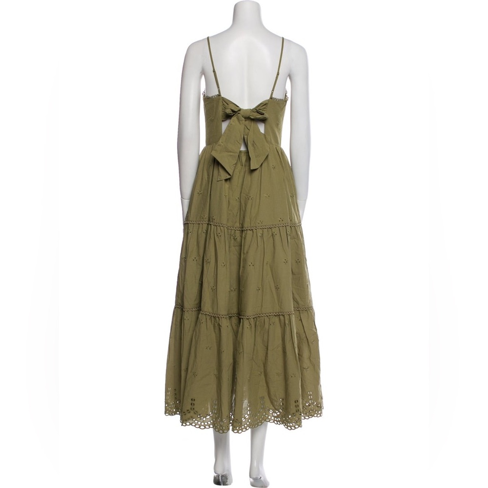 Caroline Constas olive green tiered Maxi sun Dress tie back feminine boho sz XS